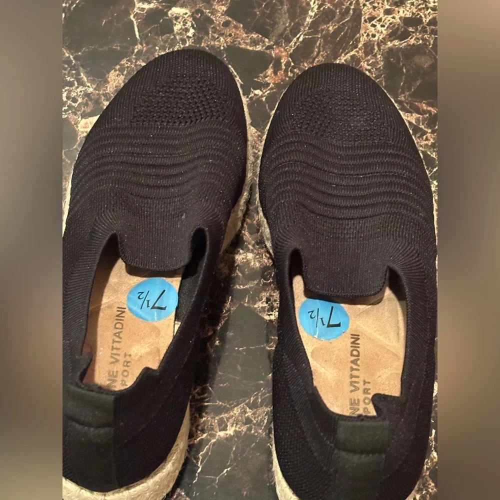 Adrienne Vittadini Black Espadrille Slip Ons‎
